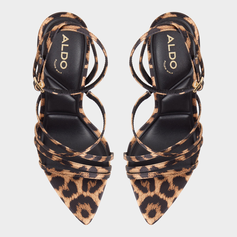 Solania Brown Multi Women's Strappy sandals - Strappy heeled sandal, Stiletto heel