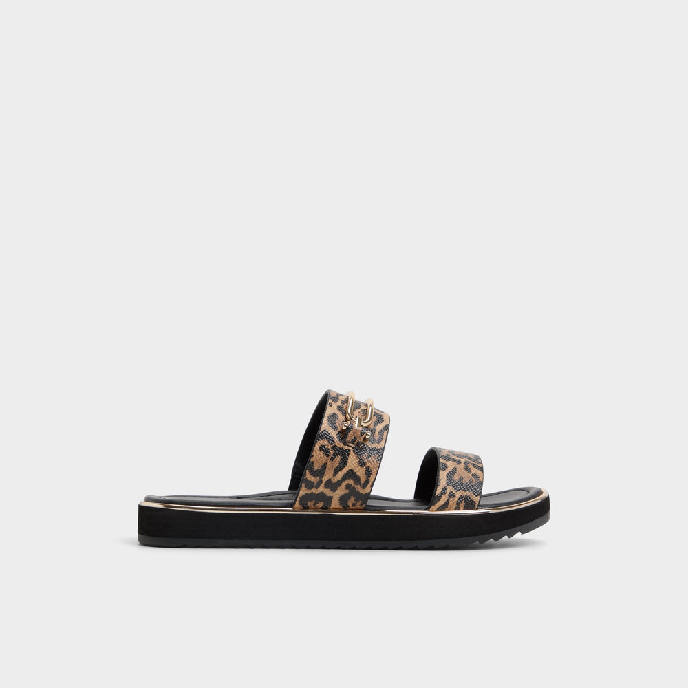 Lagoon Brown Multi Women's Flats - Strappy flat sandal, Footbed sandal