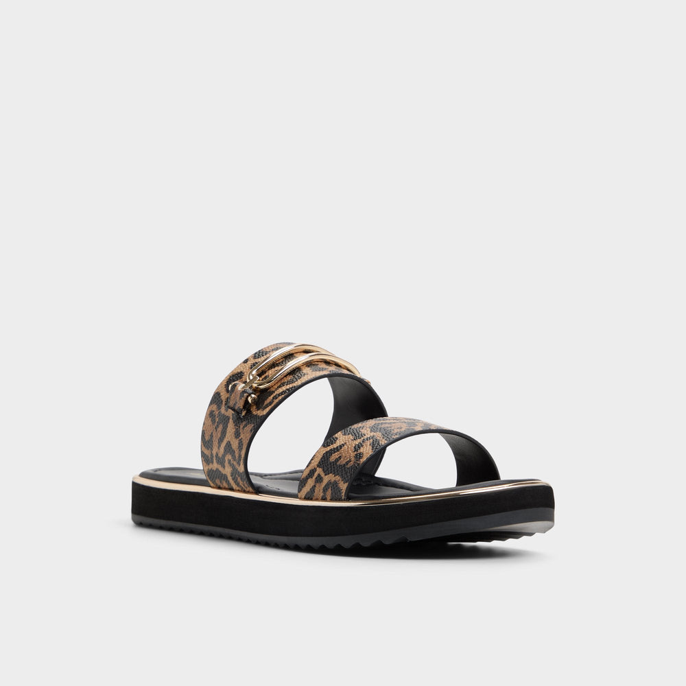 Lagoon Brown Multi Women's Flats - Strappy flat sandal, Footbed sandal