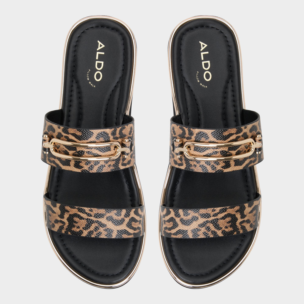 Lagoon Brown Multi Women's Flats - Strappy flat sandal, Footbed sandal