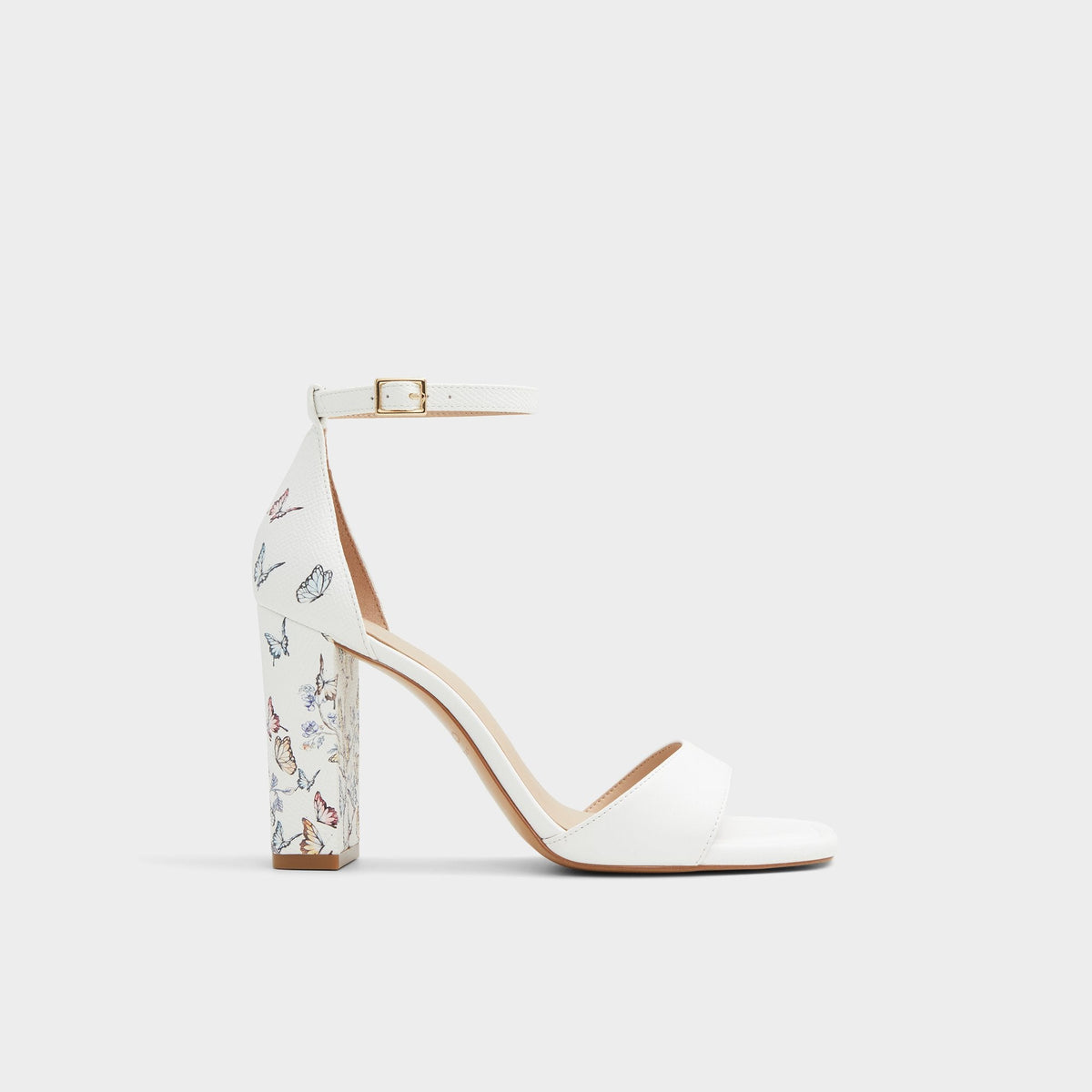 Enaegyn White Multi Women's Strappy sandals - Strappy heeled sandal, Block heel