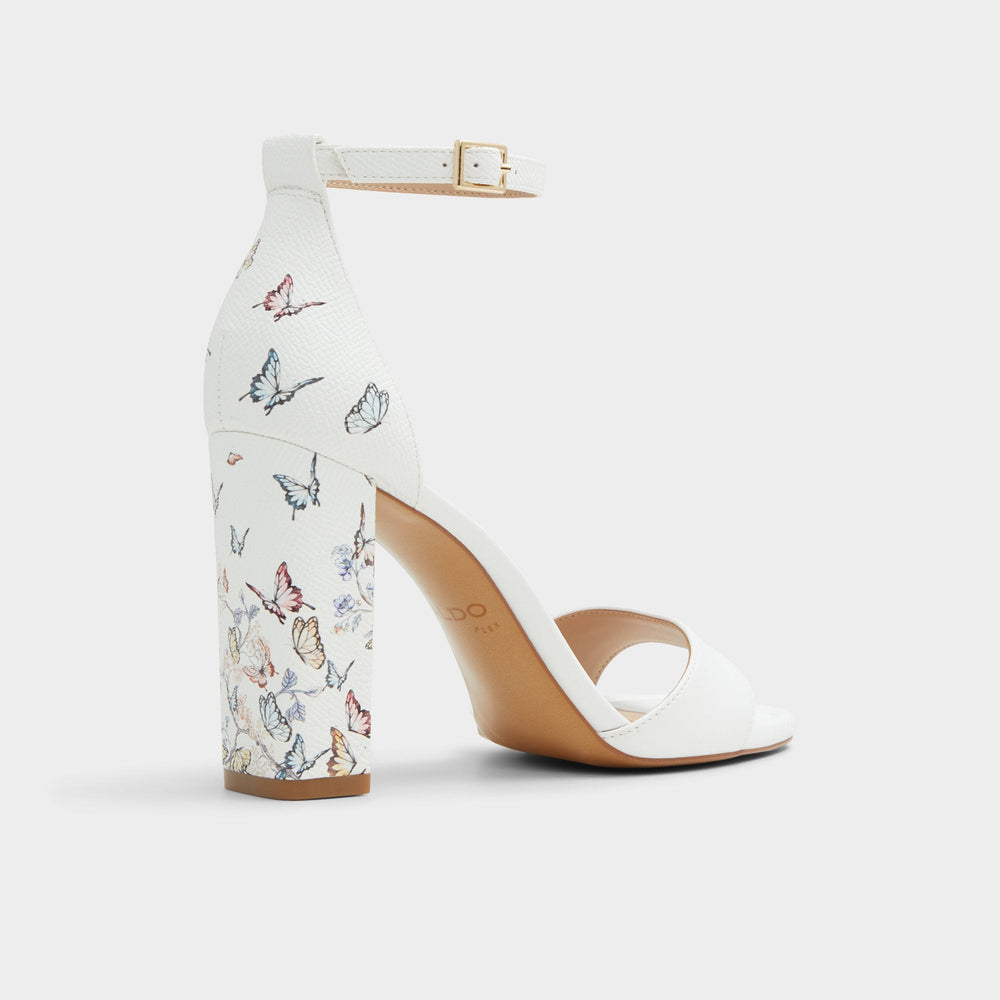 Enaegyn White Multi Women's Strappy sandals - Strappy heeled sandal, Block heel