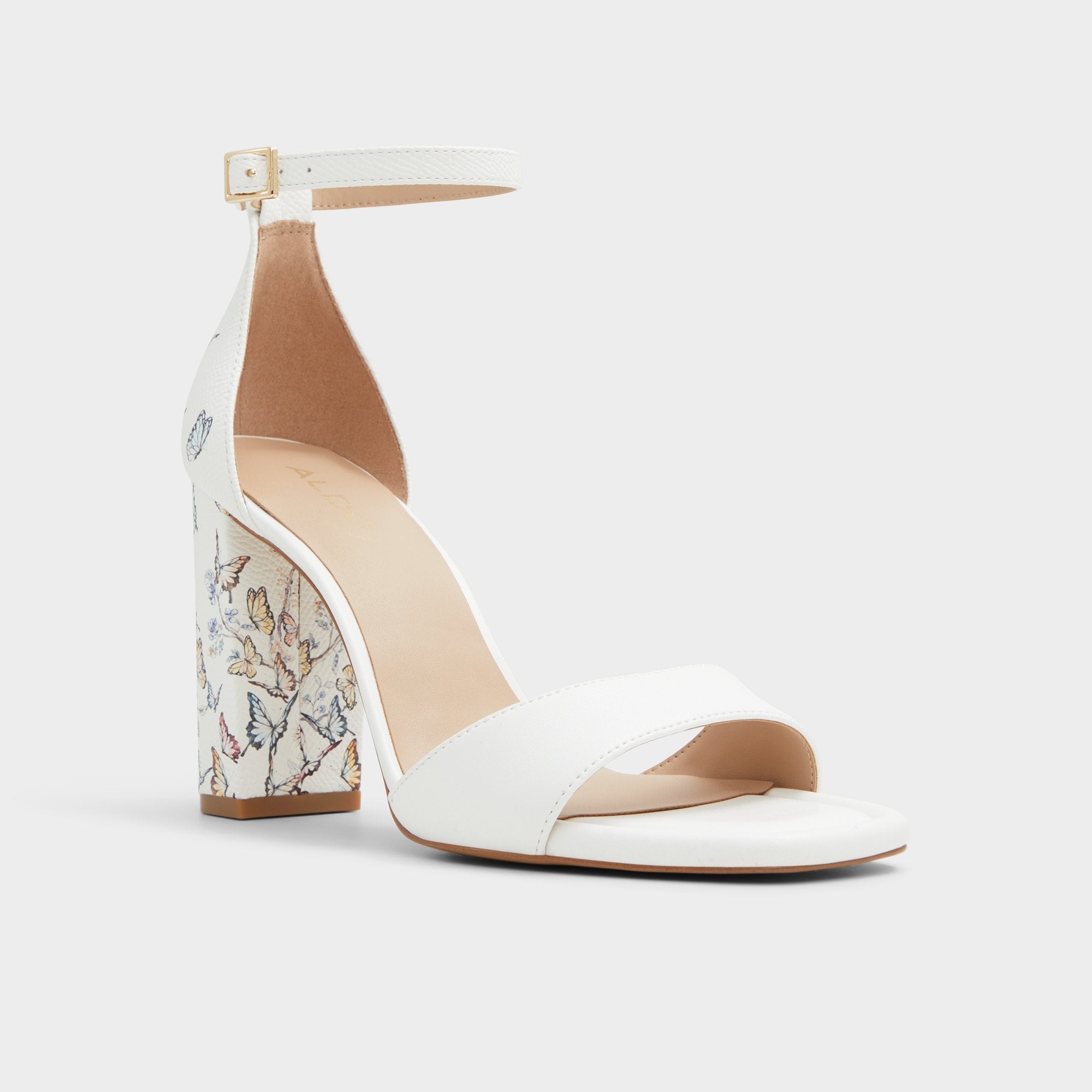 Enaegyn White Multi Women's Strappy sandals - Strappy heeled sandal, Block heel