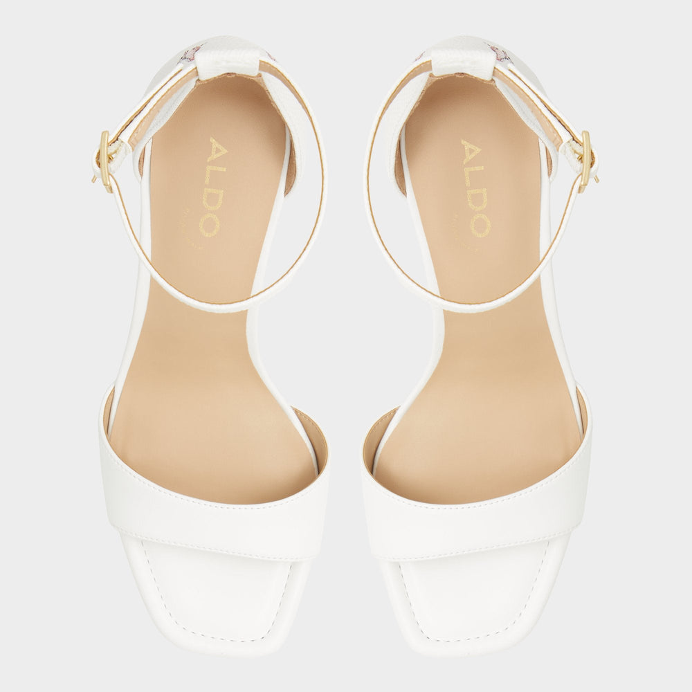 Enaegyn White Multi Women's Strappy sandals - Strappy heeled sandal, Block heel