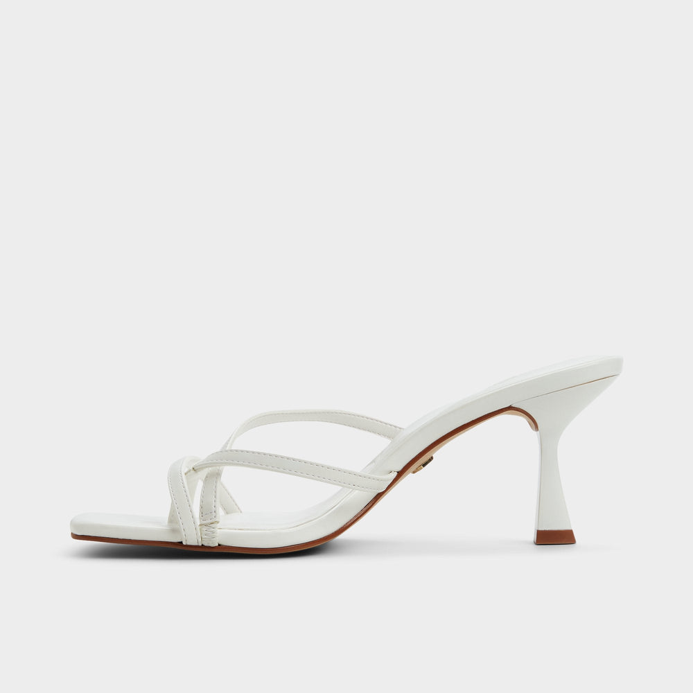 Calypsa White Women's Heeled mules - Strappy heeled sandal, Block heel