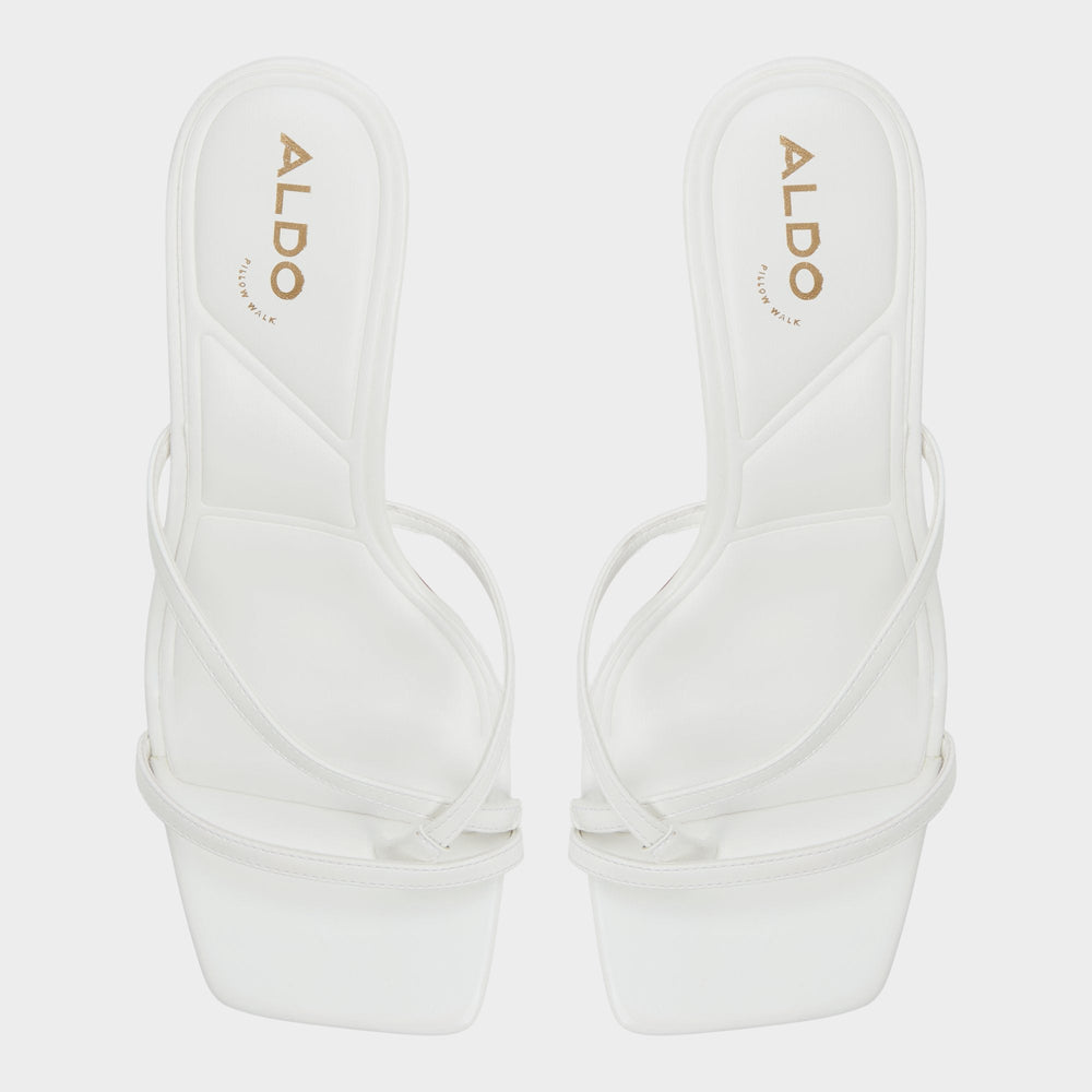Calypsa White Women's Heeled mules - Strappy heeled sandal, Block heel