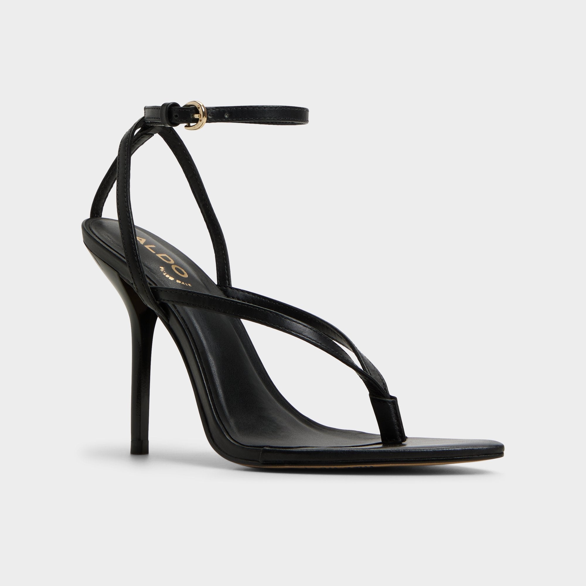 Abyfindley Black Women's Strappy sandals - Heeled flip flop, Stiletto heel
