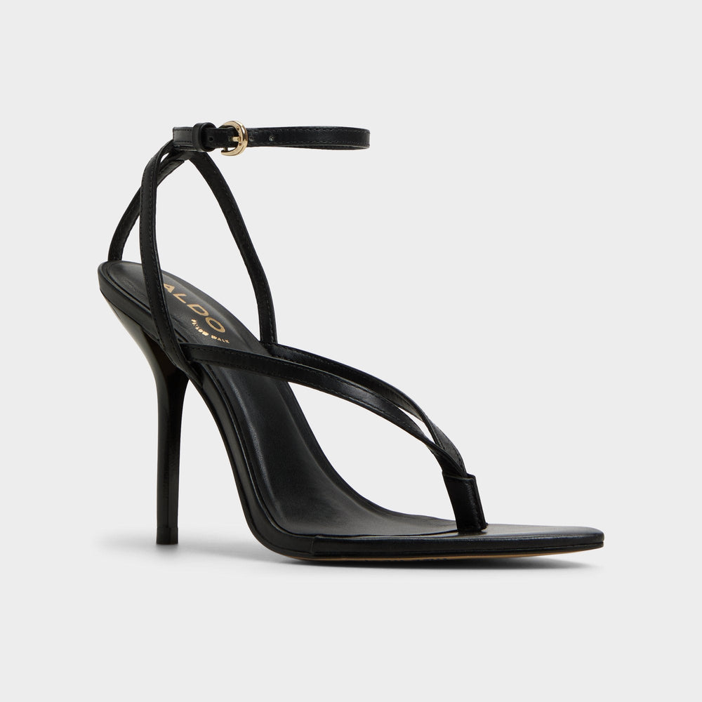 Abyfindley Black Women's Strappy sandals - Heeled flip flop, Stiletto heel