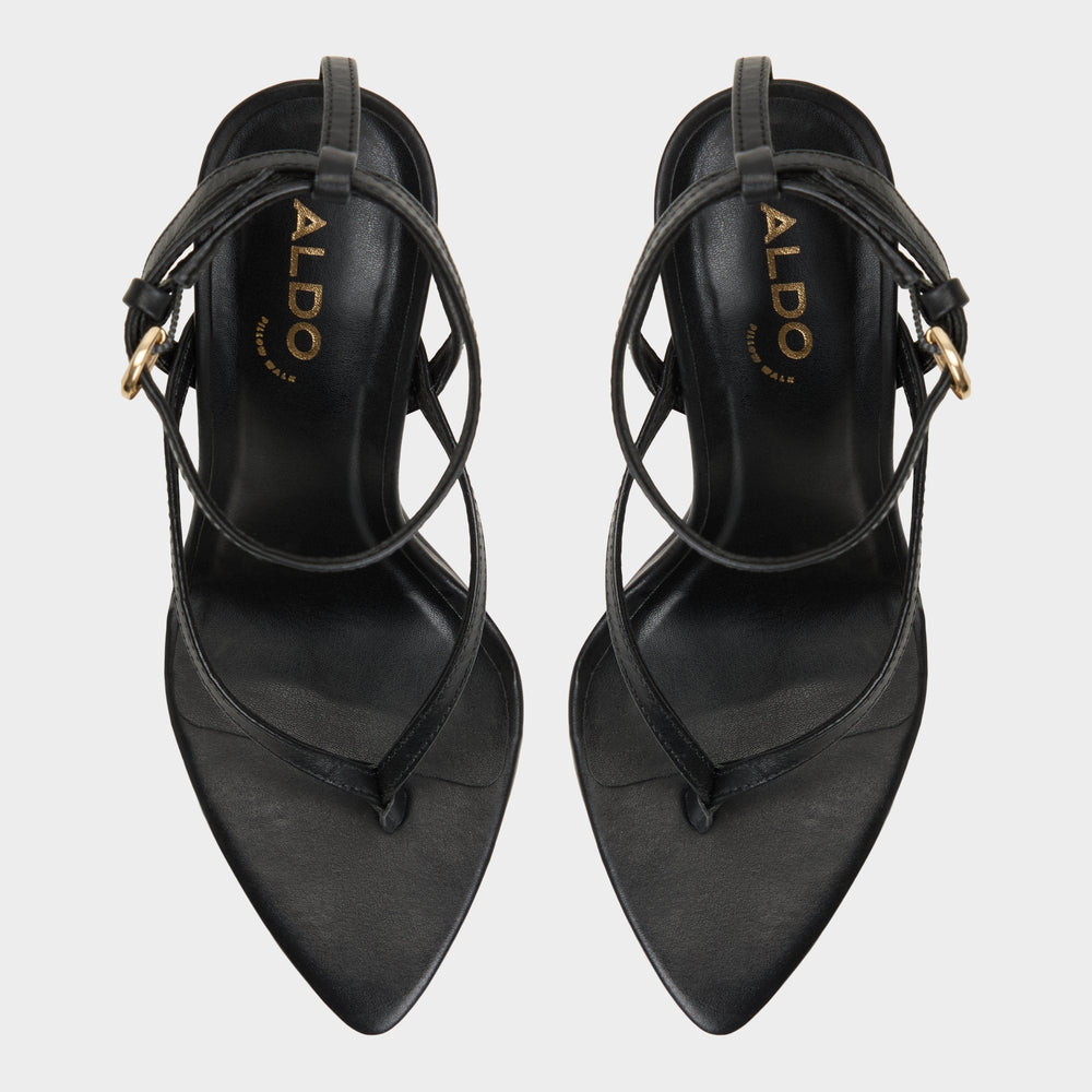 Abyfindley Black Women's Strappy sandals - Heeled flip flop, Stiletto heel