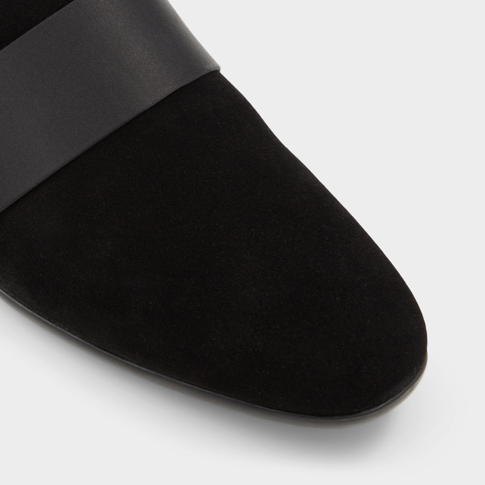 Asaria Open Black Leather Suede Men's Loafers & Slip-Ons - Loafer