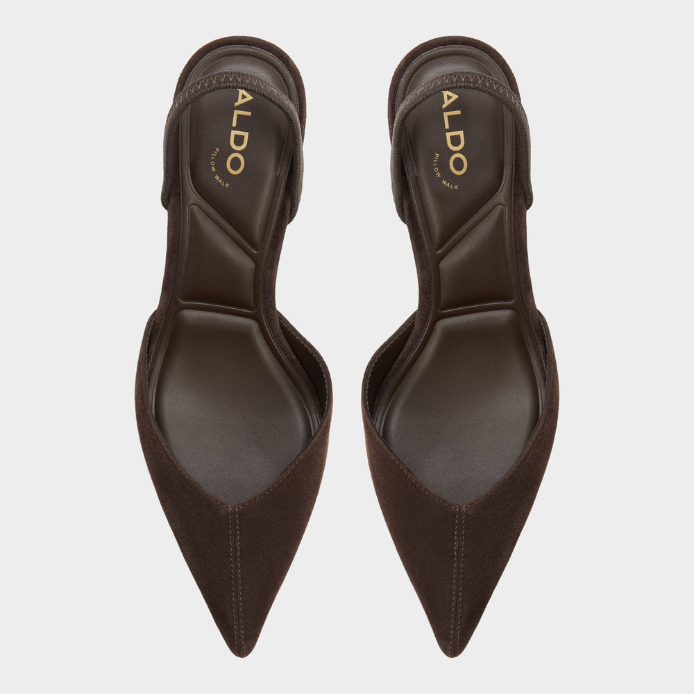Re in Olivia Dark Brown - Sling back high heel, Stiletto heel