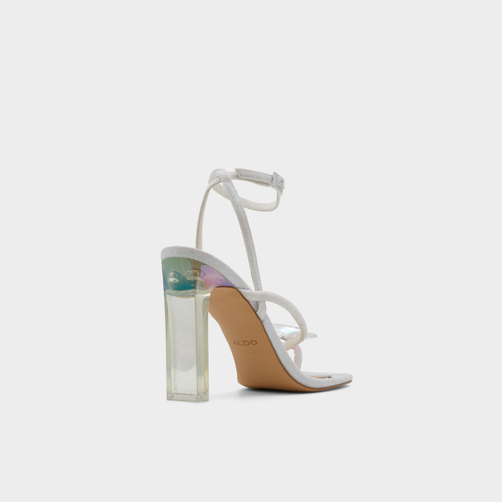 Pepela in White - Strappy heeled sandal, Block heel