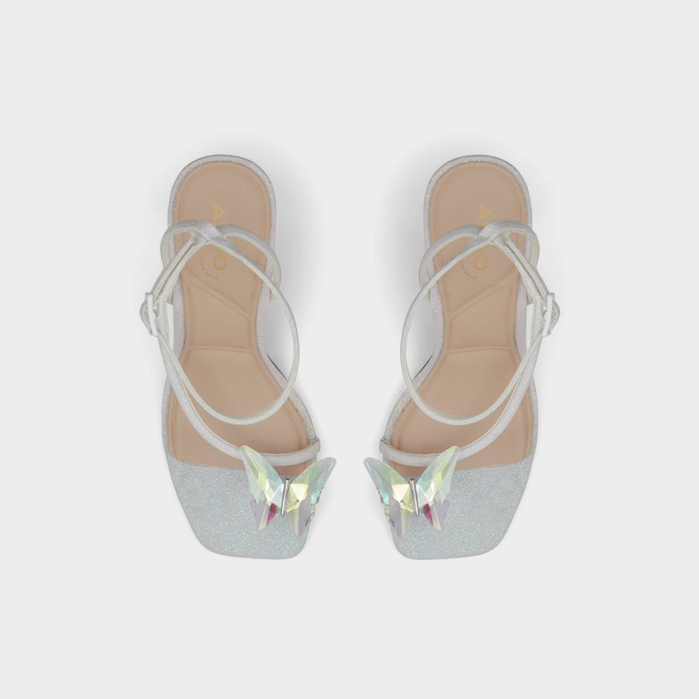 Pepela in White - Strappy heeled sandal, Block heel